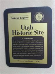 A plaque for the Star Theatre on the National Register of Historic Places. - , Utah